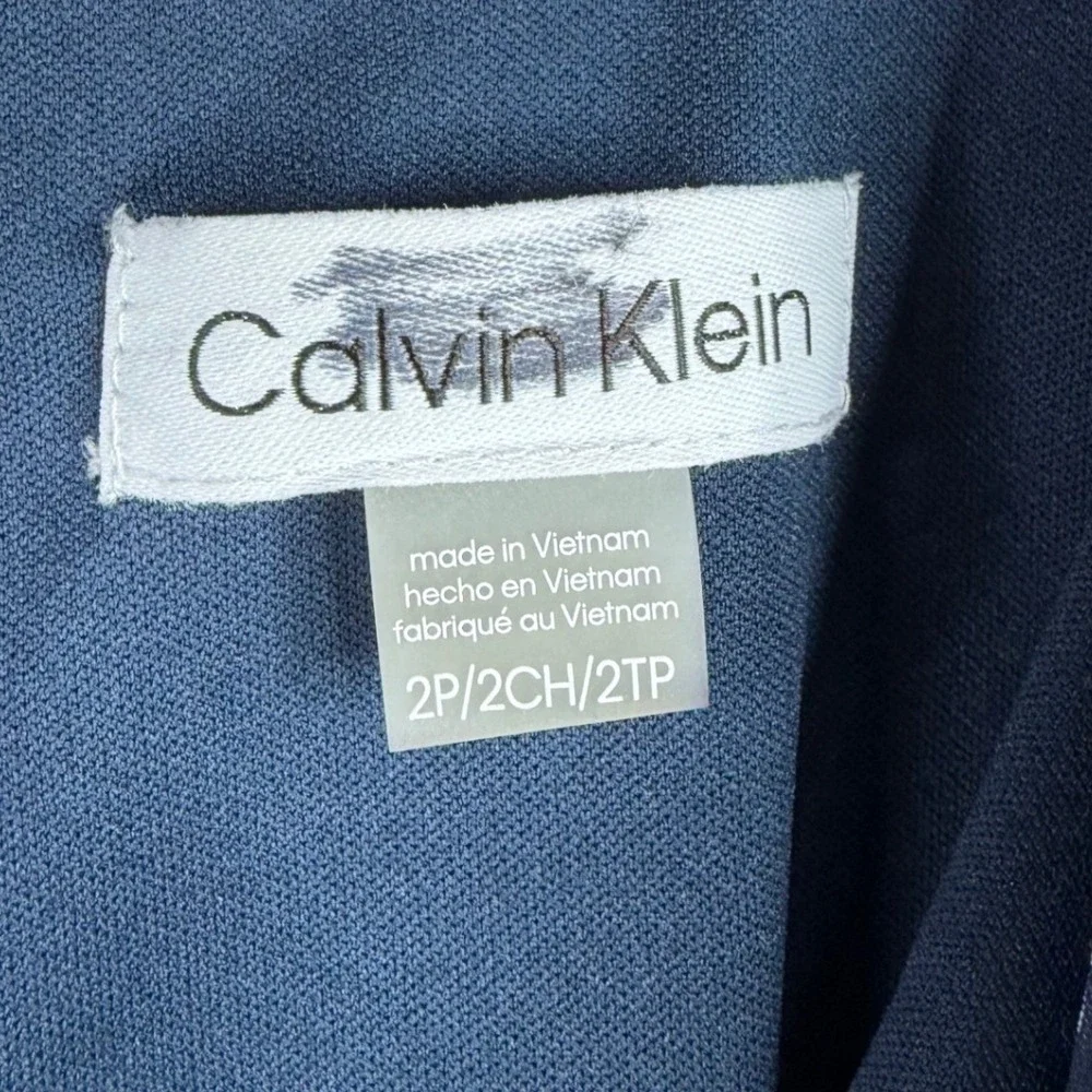Calvin Klein Floral Print Puff Sleeve Knee Length Dress size 2 Petite Blue/Pink_2